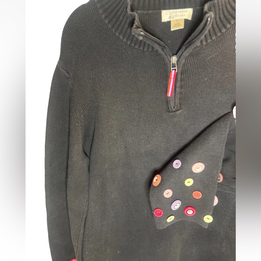 2005 Christopher & Banks Cotton Quarter-Zip - Novelty Button Detail - Size L